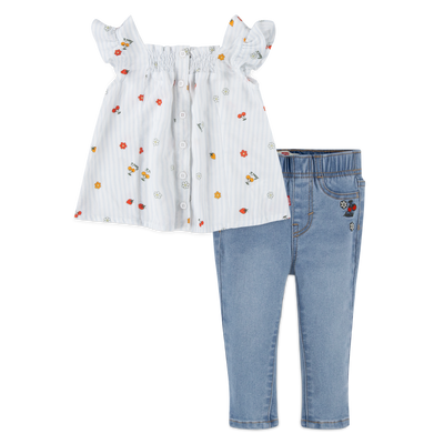 levi's® multi girls flowy top & denim pants set Jeans Set Levi's 